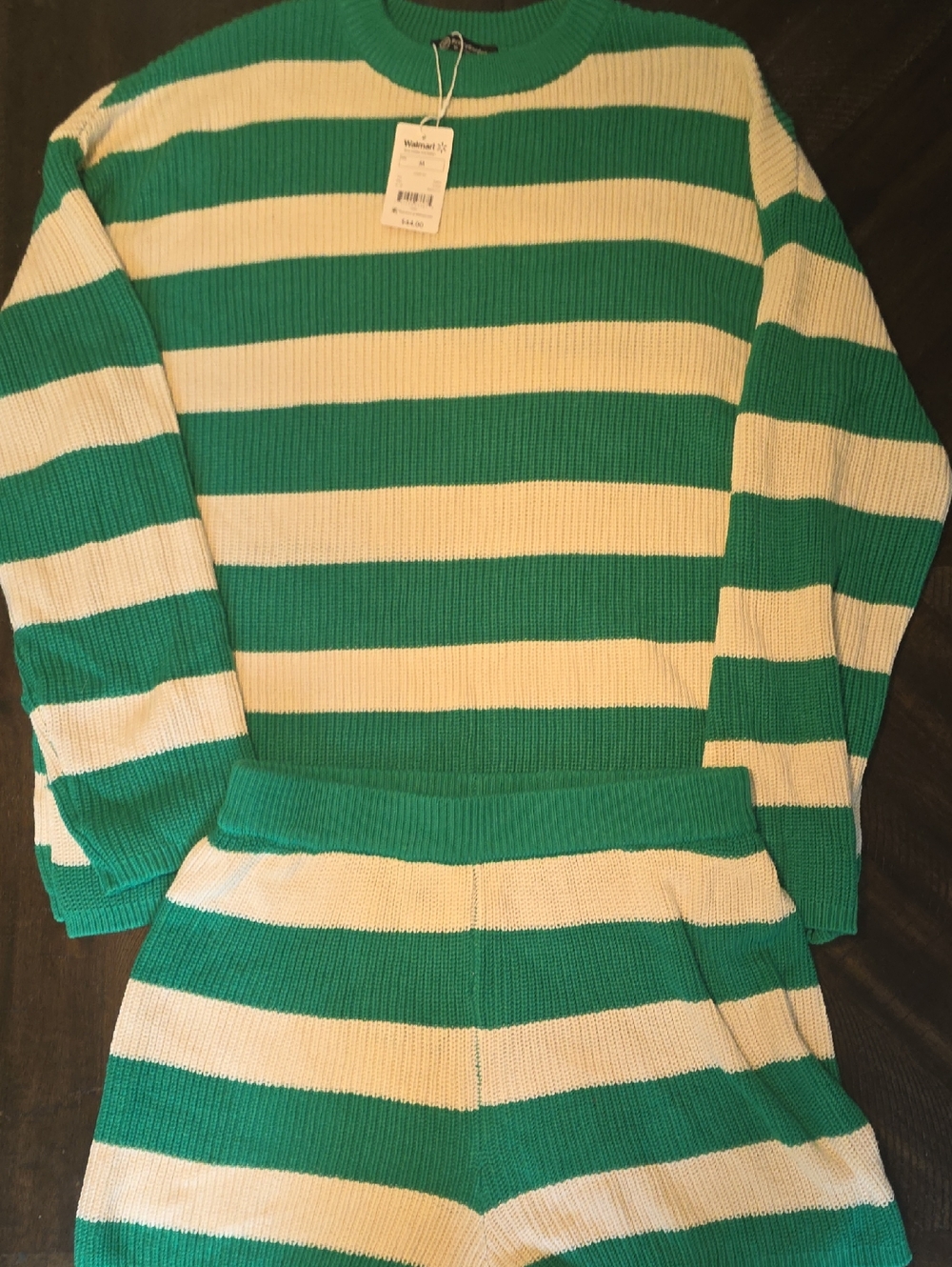Striped Green and Cream Knit Two-Piece Set